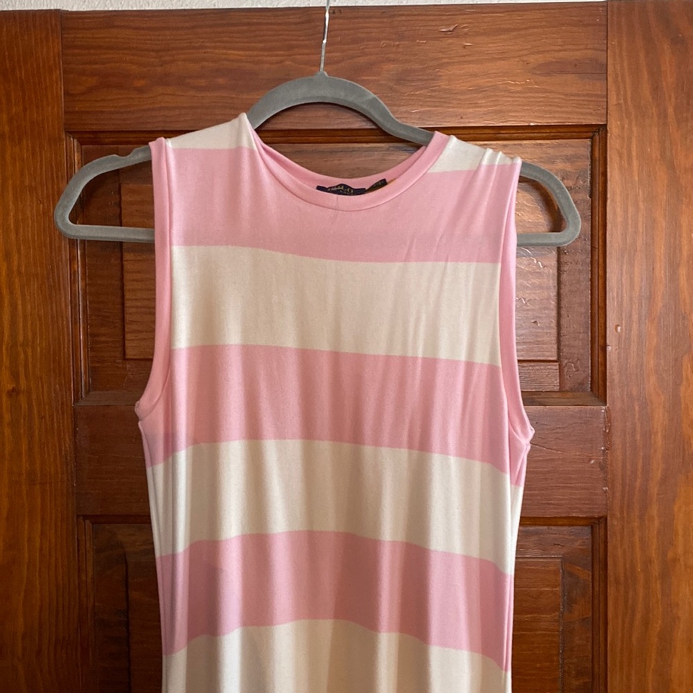RALPH LAUREN POLO long sleeveless pink/white cotton dress